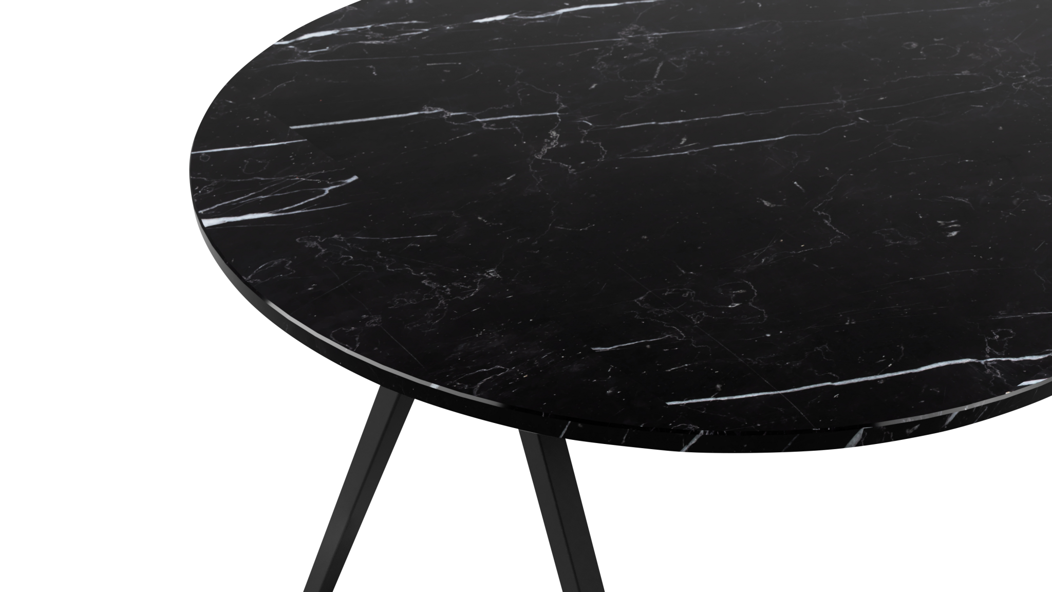 Half Oval Marble Dining Table – Nero Marquina black (V-frame)