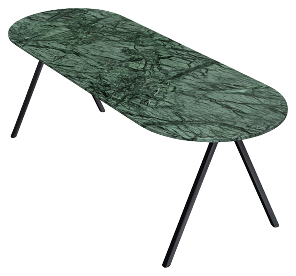 Half Oval Marble Dining Table – India Green (V-frame)