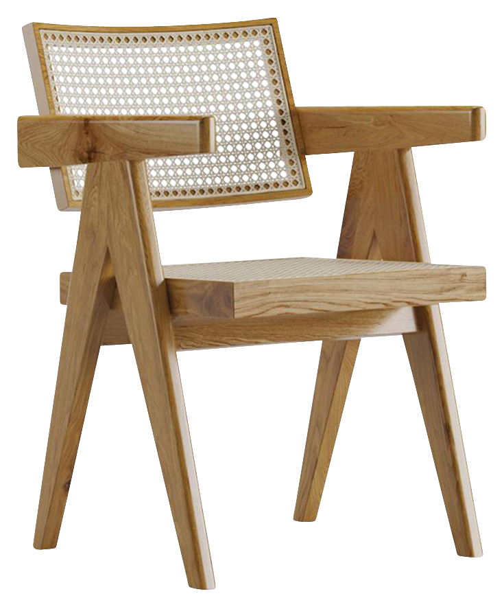 Rattan Esszimmerstuhl Pierre Jeanneret braun